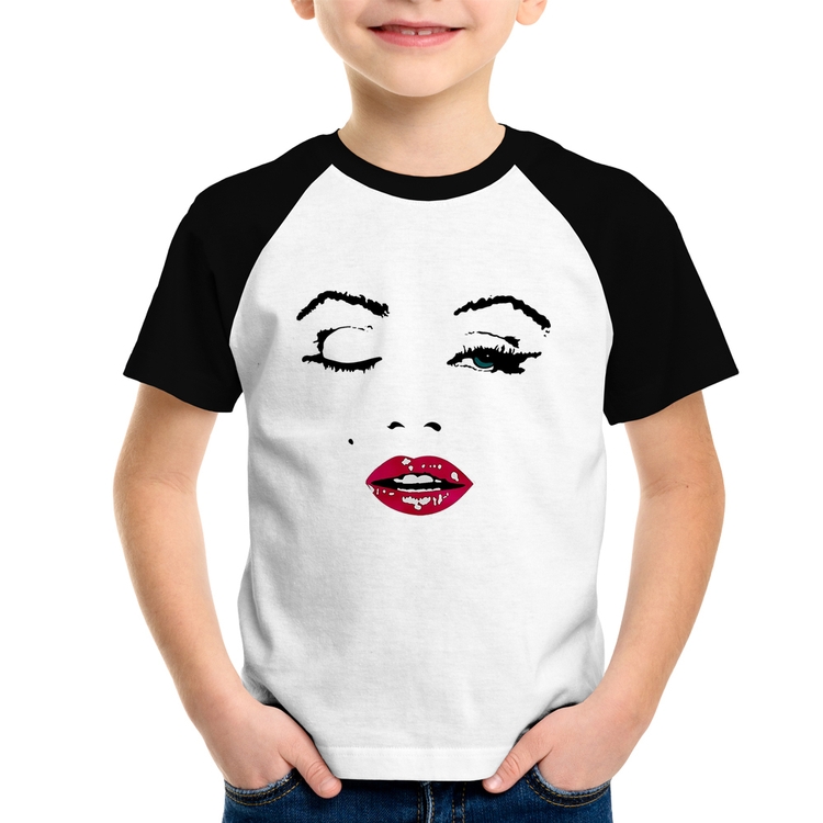 Camiseta Raglan Infantil Cílios Boca Olhos Piscando
