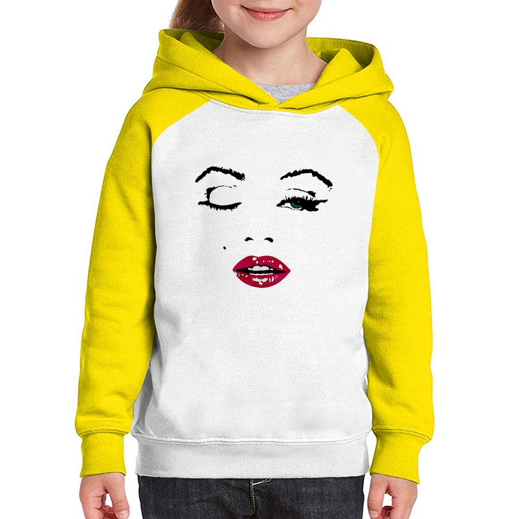 Moletom Infantil Cílios Boca Olhos Piscando - Branco/Amarelo
