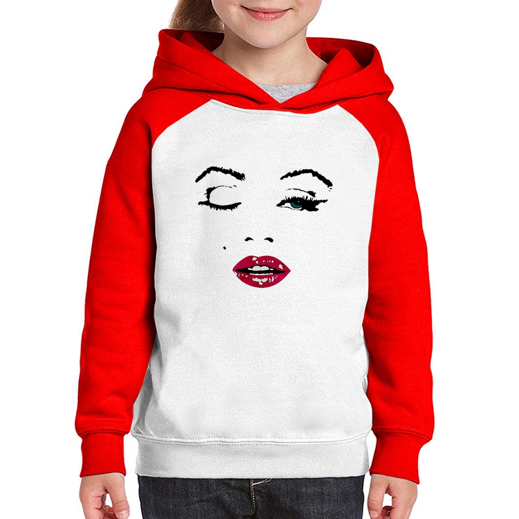 Moletom Infantil Cílios Boca Olhos Piscando - Branco/Vermelho