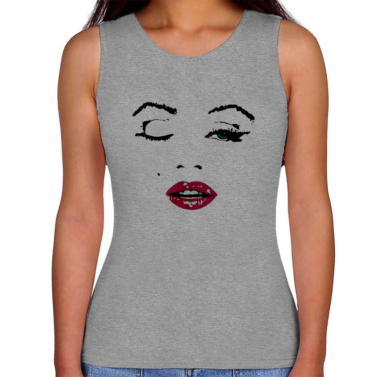 Regata Feminina Cílios Boca Olhos Piscando - Cinza