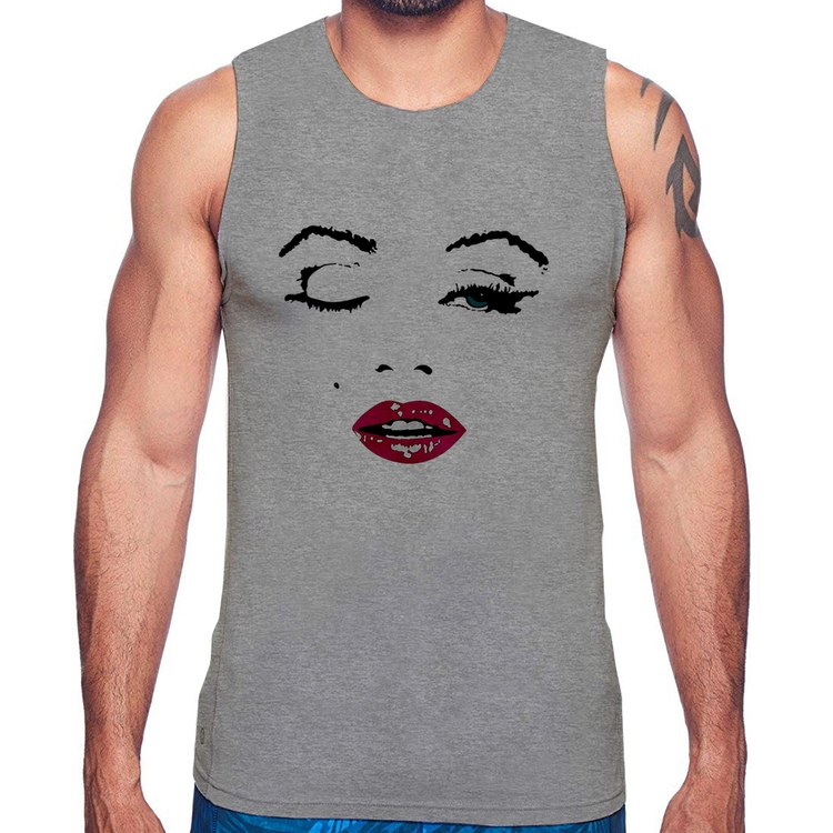 Regata Cílios Boca Olhos Piscando - Cinza