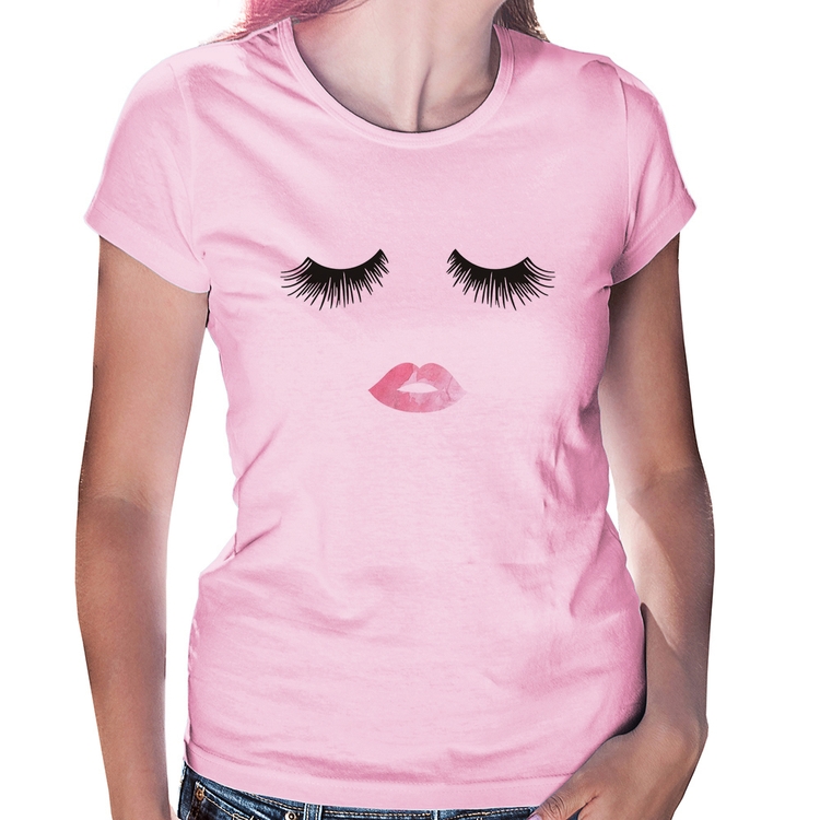 Baby Look Cílios e Boca - Rosa Bebê