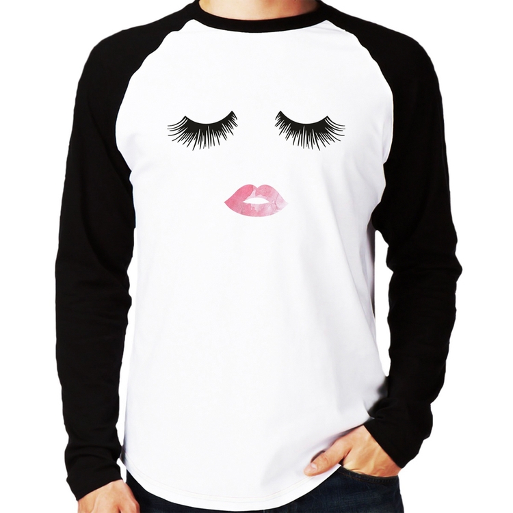 Camiseta Raglan Cílios e Boca Manga Longa