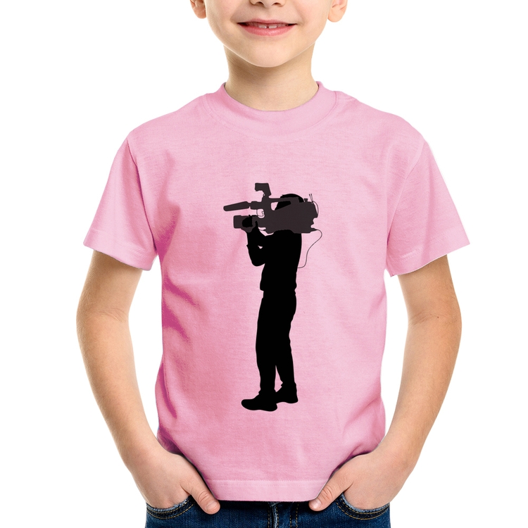 Camiseta Infantil Cameraman - Rosa Bebê