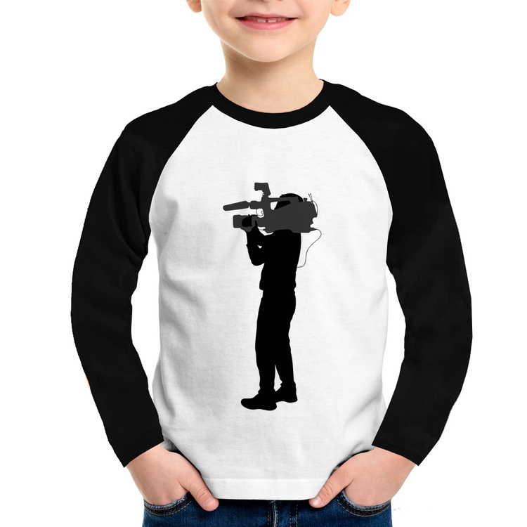 Camiseta Raglan Infantil Cameraman Manga Longa