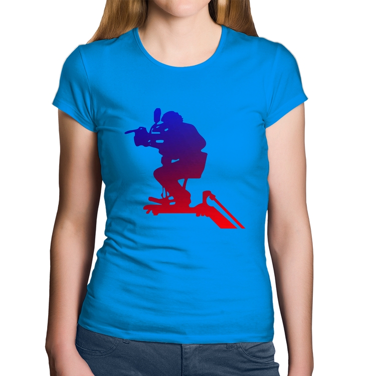 Baby Look Algodão Cinegrafista - Azul