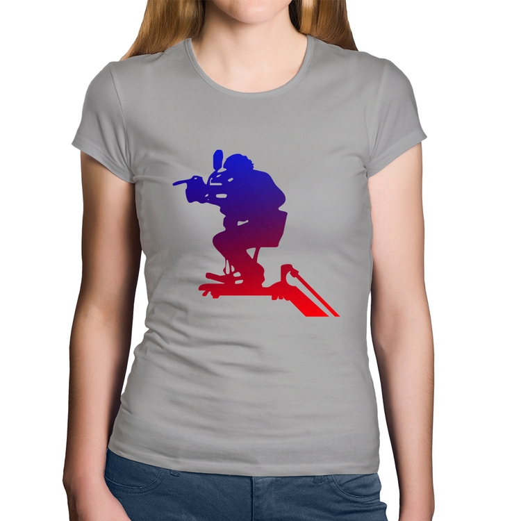 Baby Look Algodão Cinegrafista - Cinza