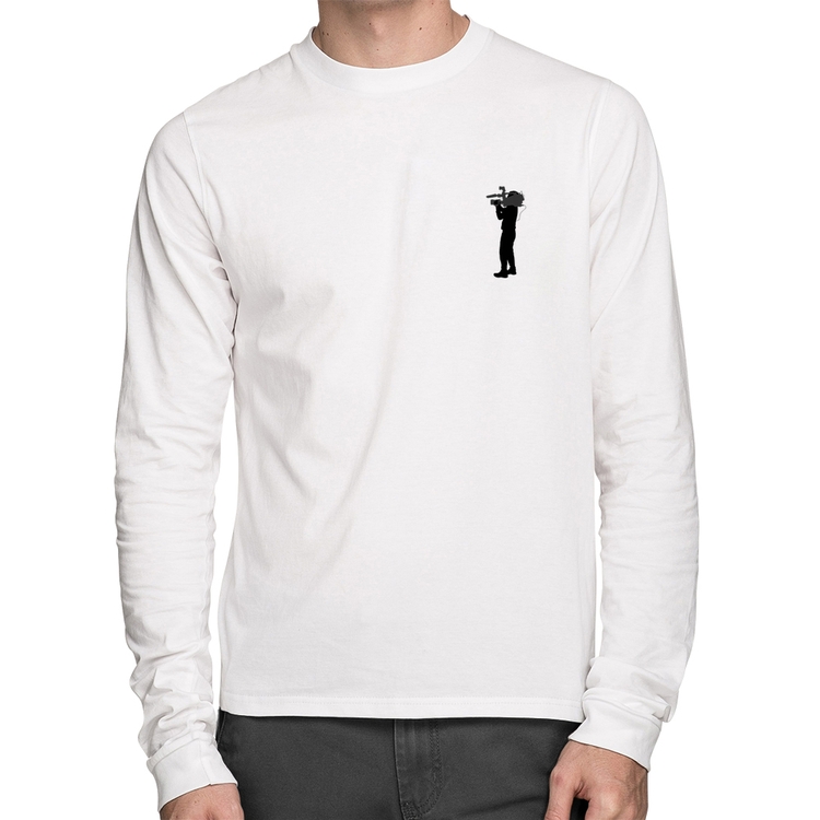 Camiseta Algodão Cinegrafista Cameraman Manga Longa - Branca