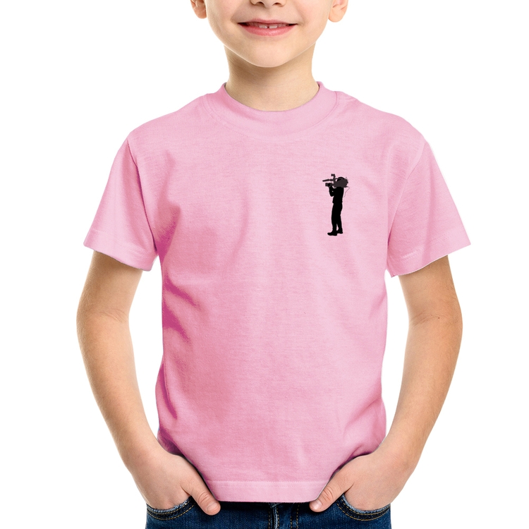 Camiseta Infantil Cinegrafista Cameraman - Rosa Bebê