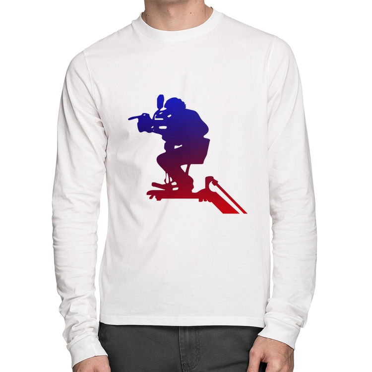 Camiseta Algodão Cinegrafista Manga Longa - Branca