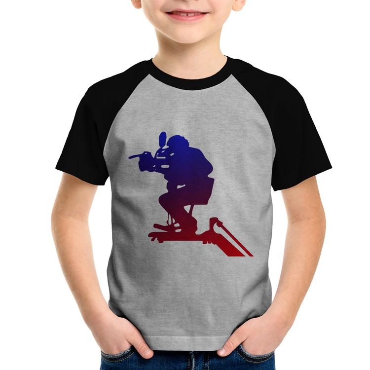 Camiseta Raglan Infantil Cinegrafista - Cinza/Preto