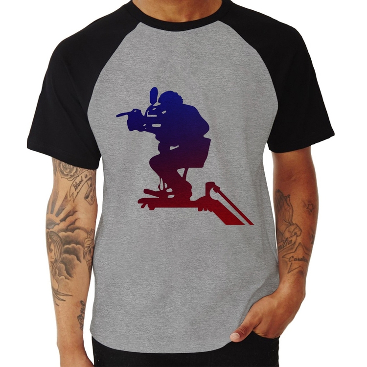 Camiseta Raglan Cinegrafista - Cinza/Preto
