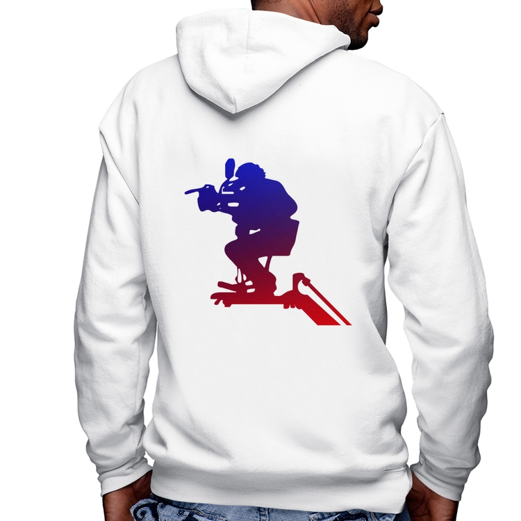 Blusa Moletom Cinegrafista Masculina com Capuz e Zíper - Branca