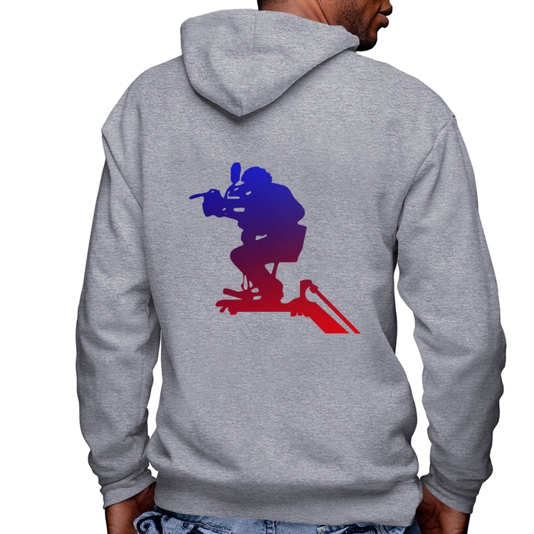 Blusa Moletom Cinegrafista Masculina com Capuz e Zíper - Mescla