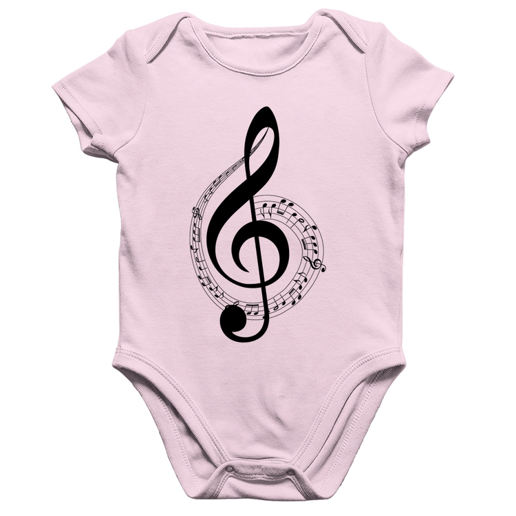 Body Bebê Algodão Clave de Sol - Rosa Bebê