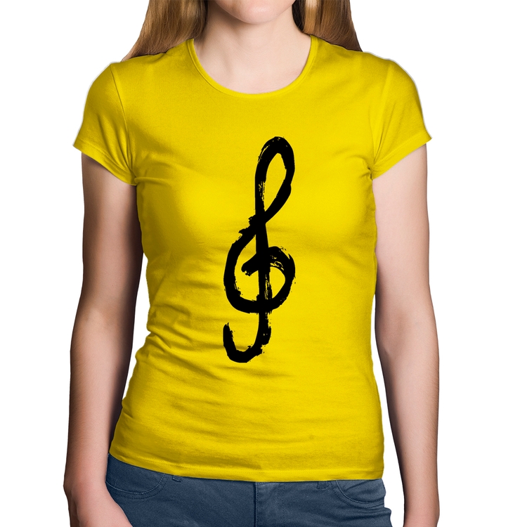 Baby Look Algodão Clave De Sol Arte - Amarela