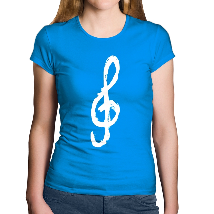 Baby Look Algodão Clave De Sol Arte - Azul