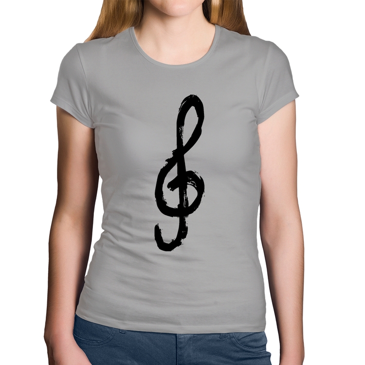 Baby Look Algodão Clave De Sol Arte - Cinza