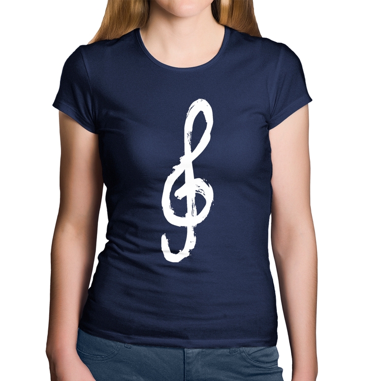 Baby Look Algodão Clave De Sol Arte - Marinho