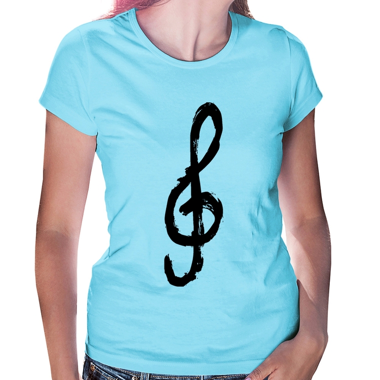 Baby Look Clave De Sol Arte - Azul Bebê