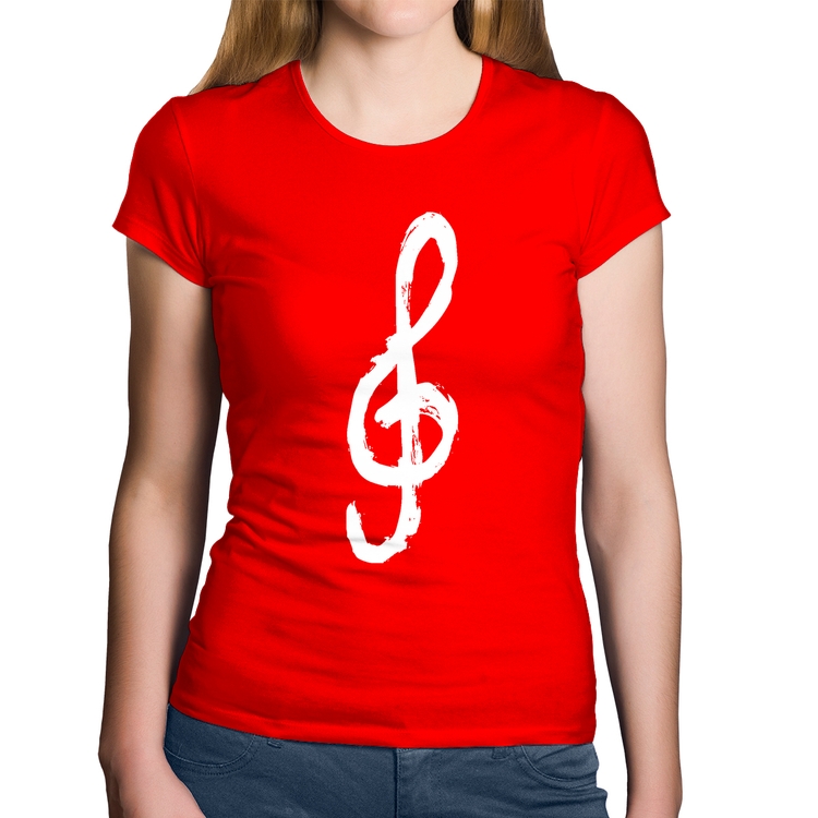 Baby Look Algodão Clave De Sol Arte - Vermelha