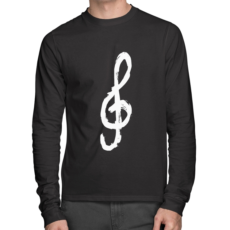 Camiseta Algodão Clave De Sol Arte Manga Longa