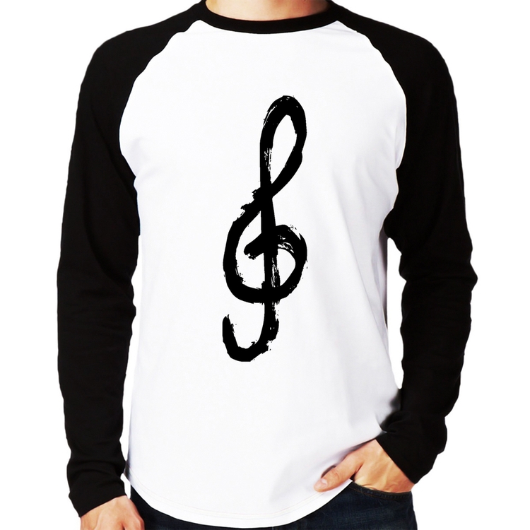 Camiseta Raglan Clave De Sol Arte Manga Longa