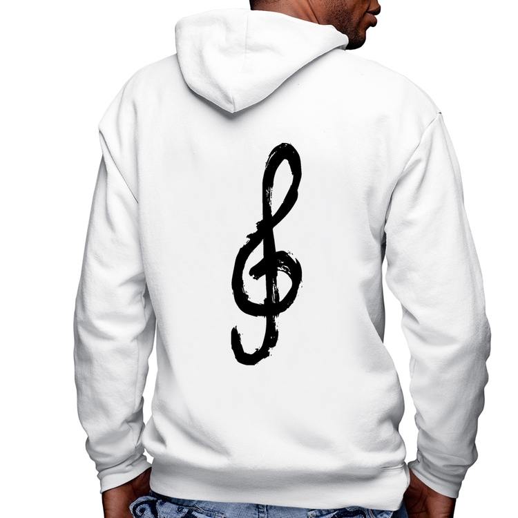 Blusa Moletom Clave De Sol Arte Masculina com Capuz e Zíper - Branca