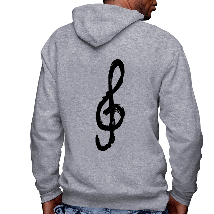 Blusa Moletom Clave De Sol Arte Masculina com Capuz e Zíper - Mescla