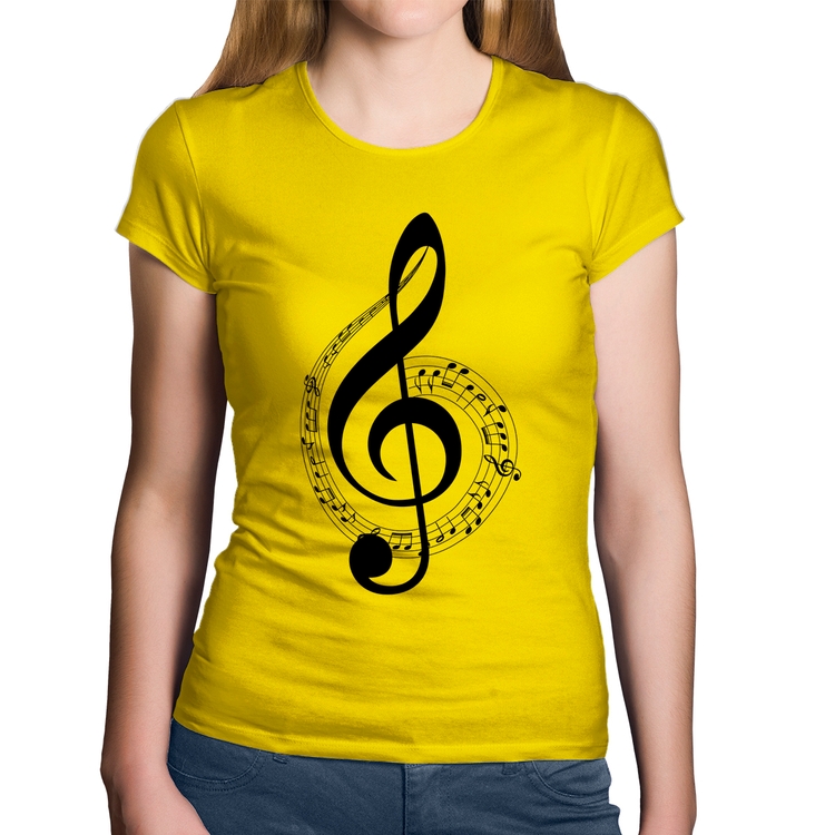 Baby Look Algodão Clave de Sol - Amarela