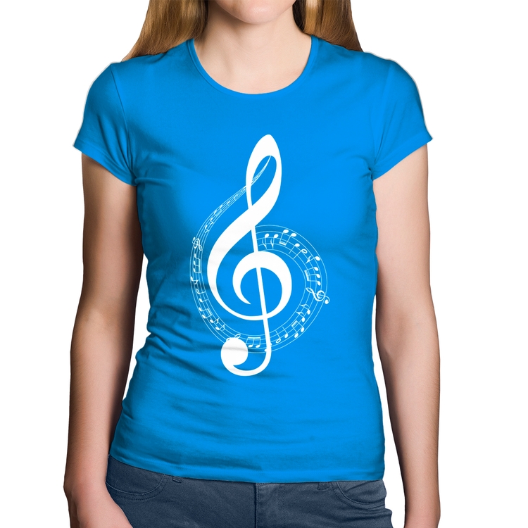 Baby Look Algodão Clave de Sol - Azul