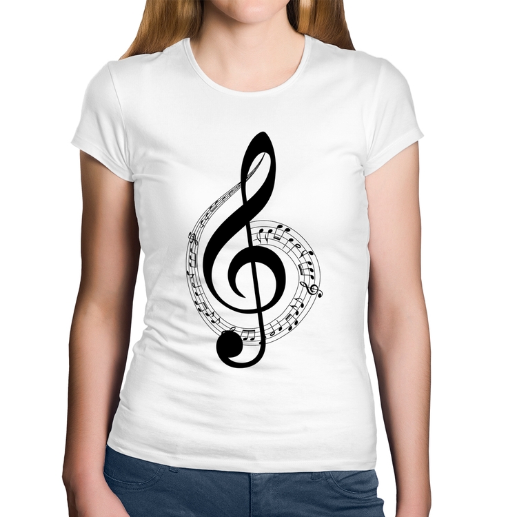 Baby Look Algodão Clave de Sol - Branca