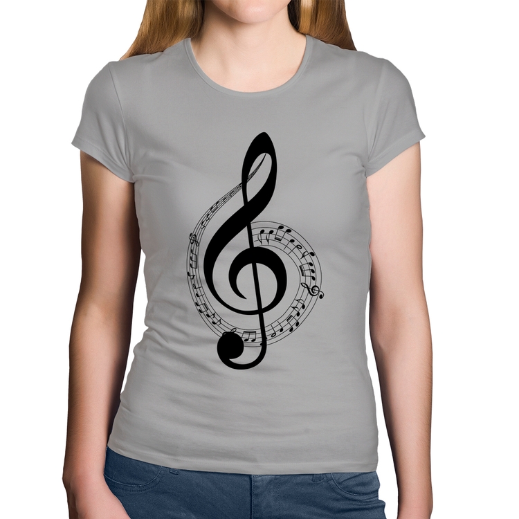 Baby Look Algodão Clave de Sol - Cinza