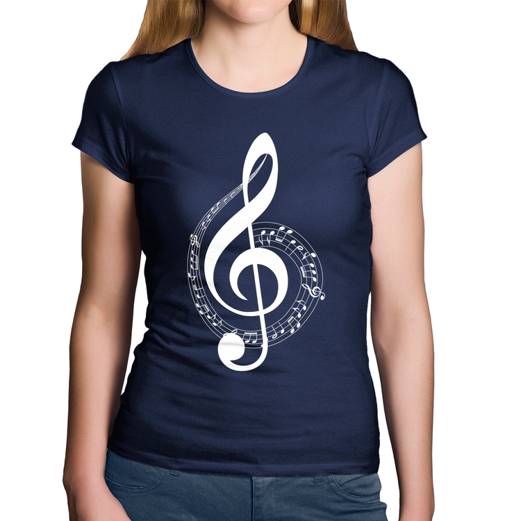 Baby Look Algodão Clave de Sol - Marinho