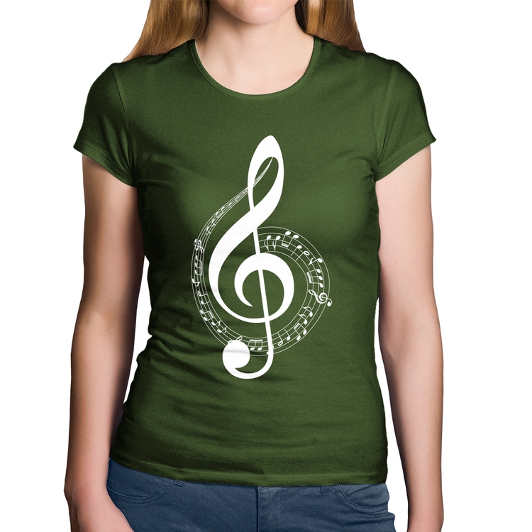 Baby Look Algodão Clave de Sol - Musgo