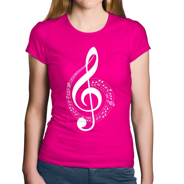 Baby Look Algodão Clave de Sol - Rosa