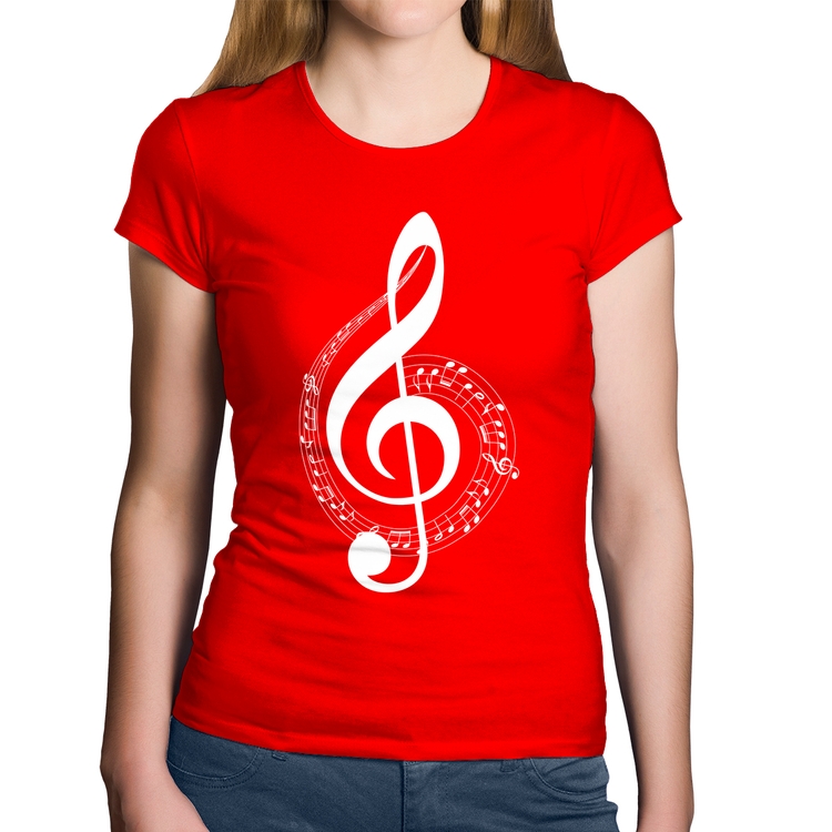 Baby Look Algodão Clave de Sol - Vermelha