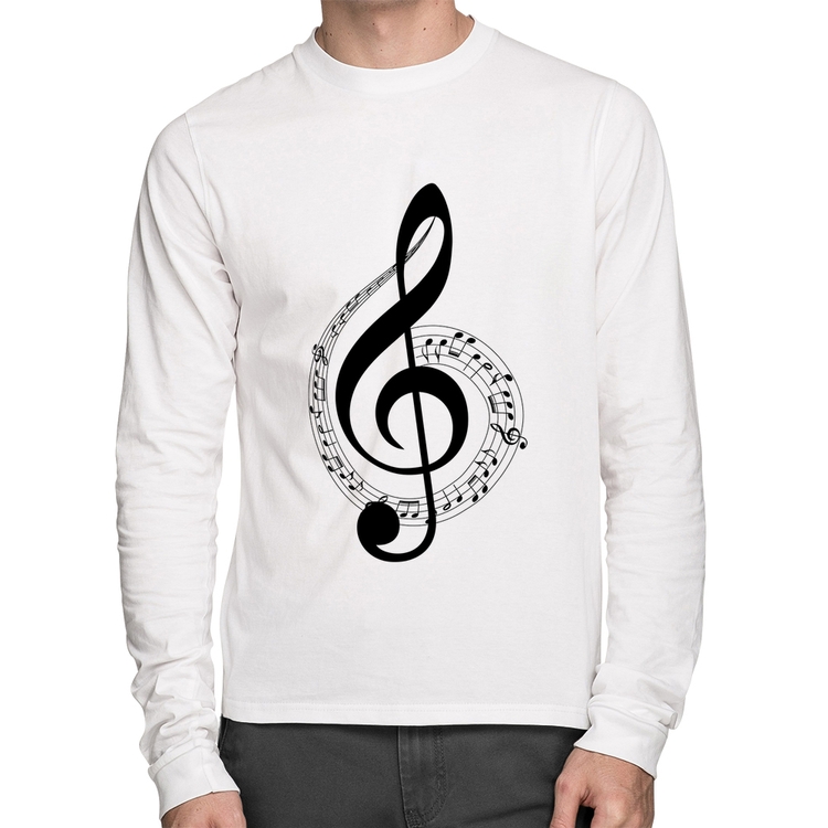 Camiseta Algodão Clave de Sol Manga Longa - Branca