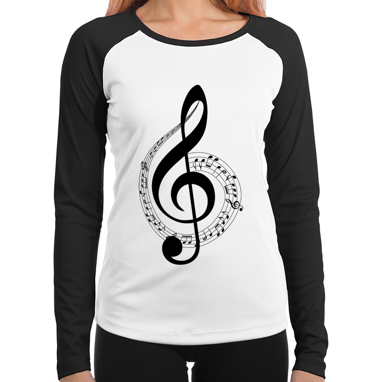 Baby Look Raglan Clave de Sol Manga Longa