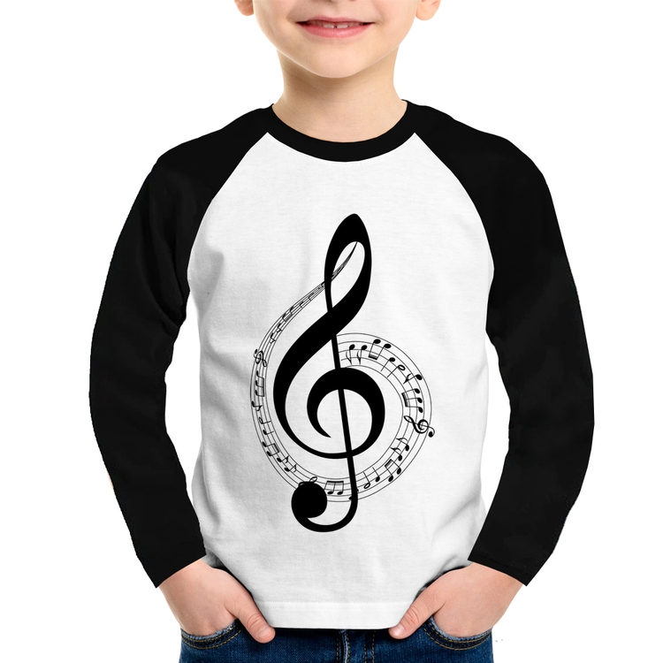 Camiseta Raglan Infantil Clave de Sol Manga Longa