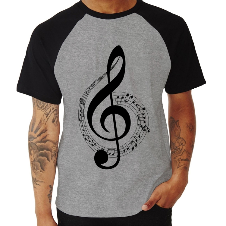 Camiseta Raglan Clave de Sol - Cinza/Preto