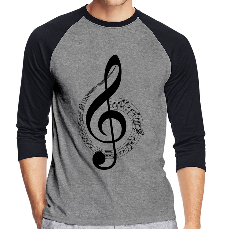 Camiseta Raglan Clave de Sol Manga 3/4 - Cinza/Preto