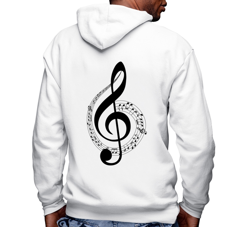 Blusa Moletom Clave de Sol Masculina com Capuz e Zíper - Branca