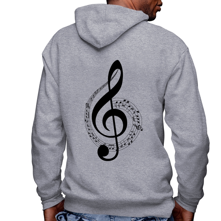 Blusa Moletom Clave de Sol Masculina com Capuz e Zíper - Mescla