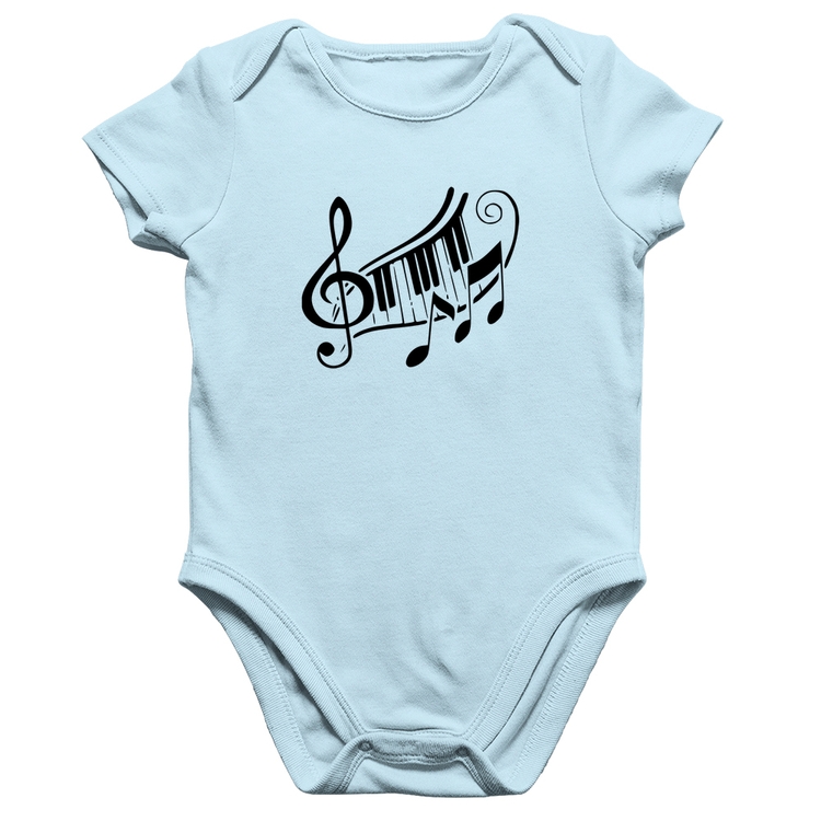 Body Bebê Algodão Clave De Sol Teclas - Azul Bebê