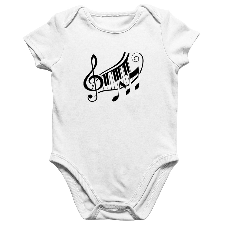 Body Bebê Algodão Clave De Sol Teclas - Branco