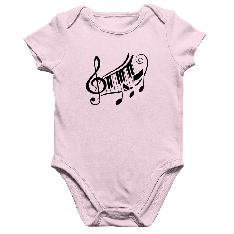 Body Bebê Algodão Clave De Sol Teclas - Rosa Bebê