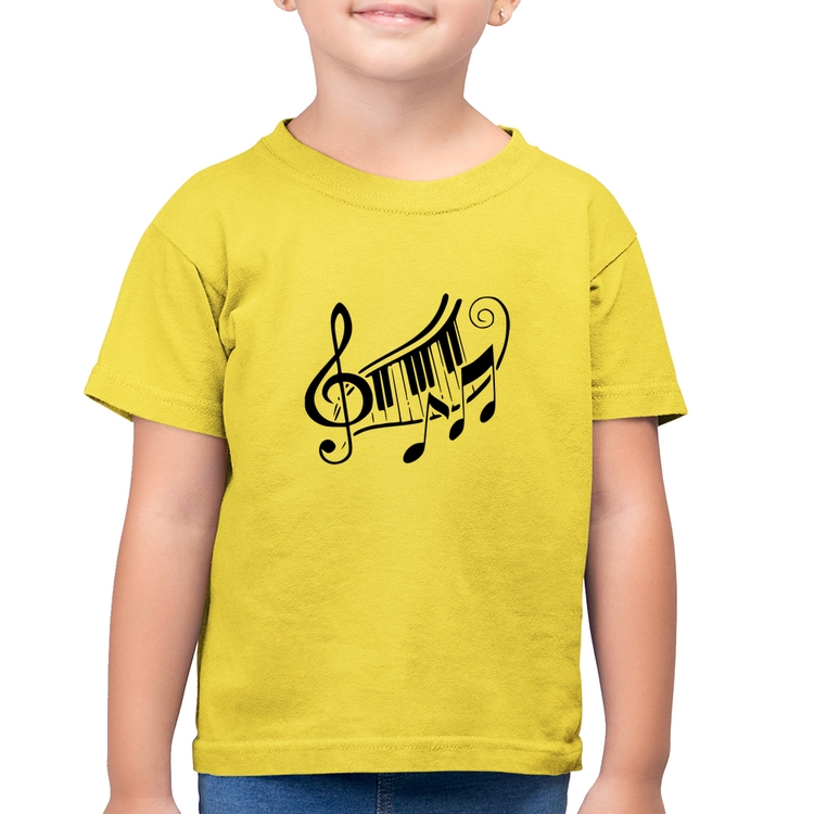 Camiseta Algodão Infantil Clave De Sol Teclas - Amarelo Canário