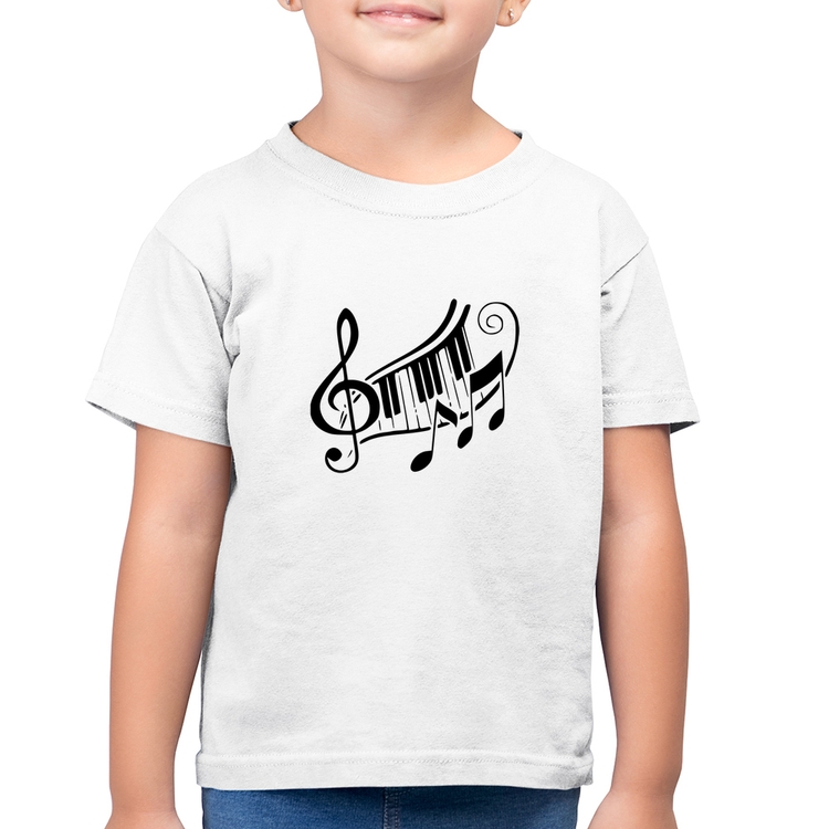 Camiseta Algodão Infantil Clave De Sol Teclas - Branca