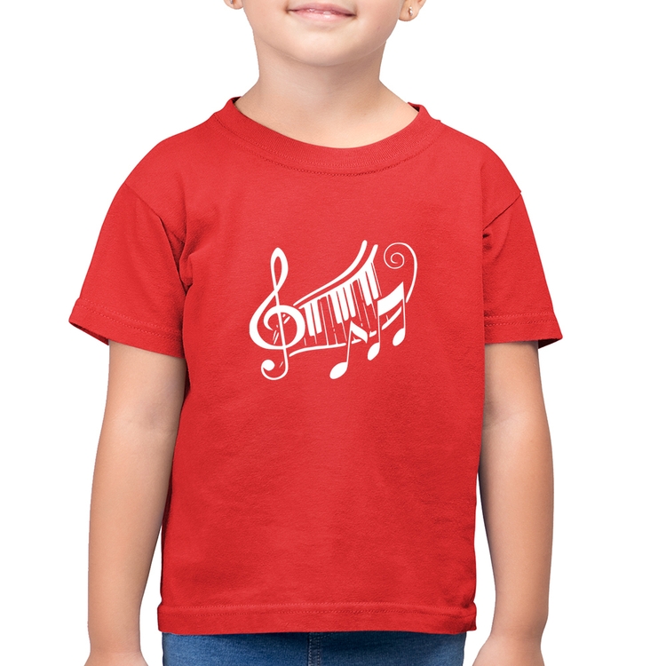 Camiseta Algodão Infantil Clave De Sol Teclas - Vermelha